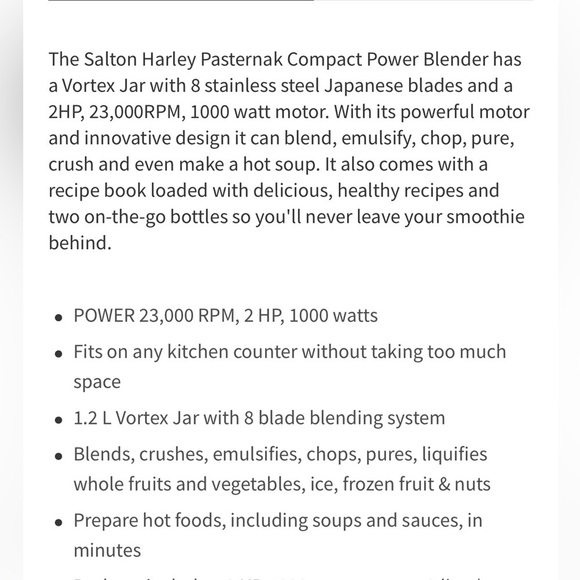 SALTON Harley Pasternak Power Blender Professional Grade - Picture 12 of 17